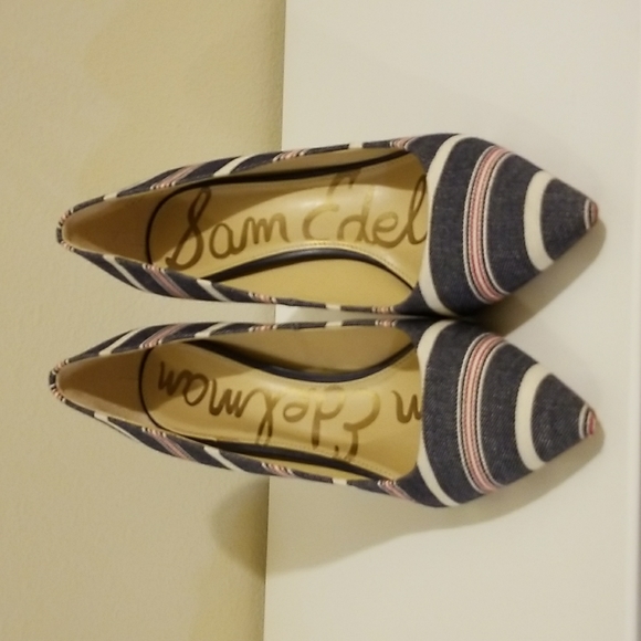 Sam Edelman Striped Red White Blue High Heel Shoes - Picture 6 of 8